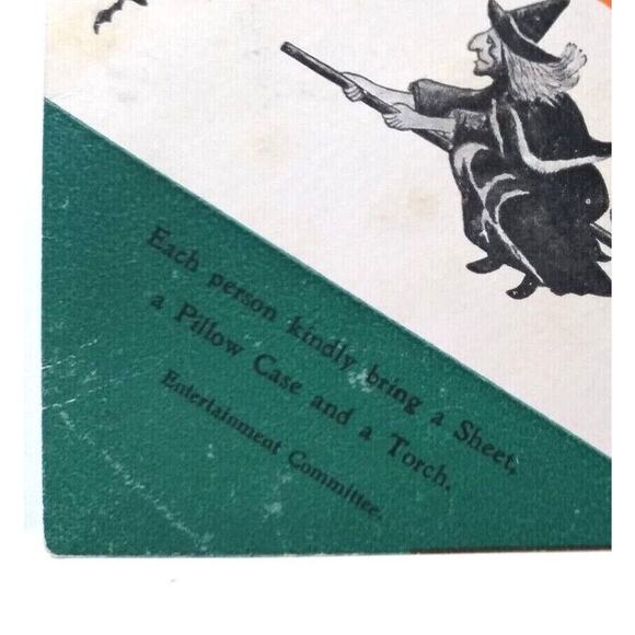 Halloween Party Postcard 1907 Harmonie Club Undivided Witch Goblin Black Cat Bat - Picture 4 of 4
